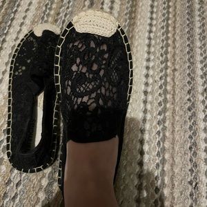 Black Lace Espadrille Flats / Size 36